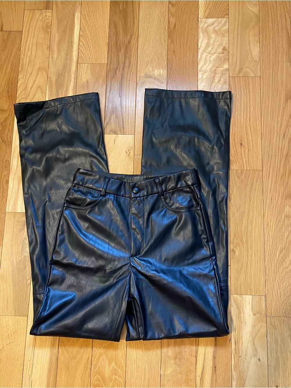 SHEIN Black Faux Leather Wide-Leg Pants